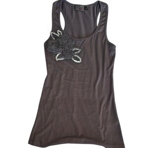 MCM Gray Sleeveless Tank Top with Sequined Floral Detail  size Small
